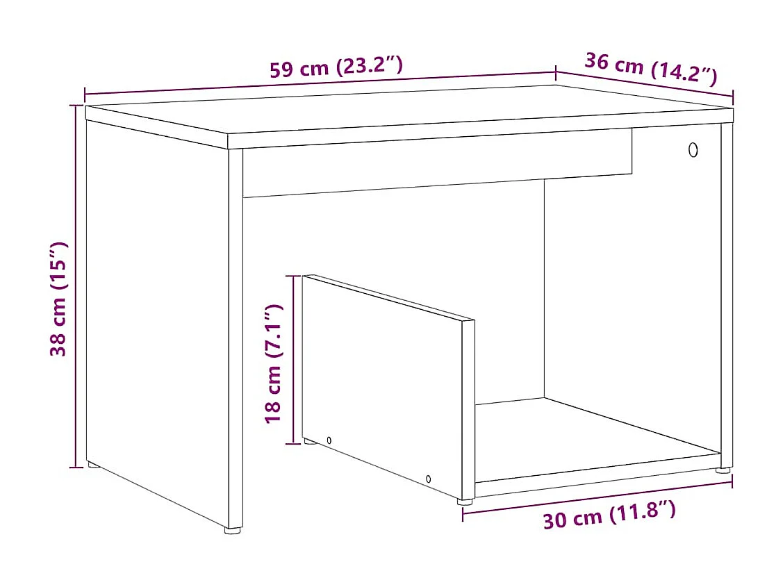 Table d'appoint chêne artisanal 59x36x38 cm bois d'ingénierie