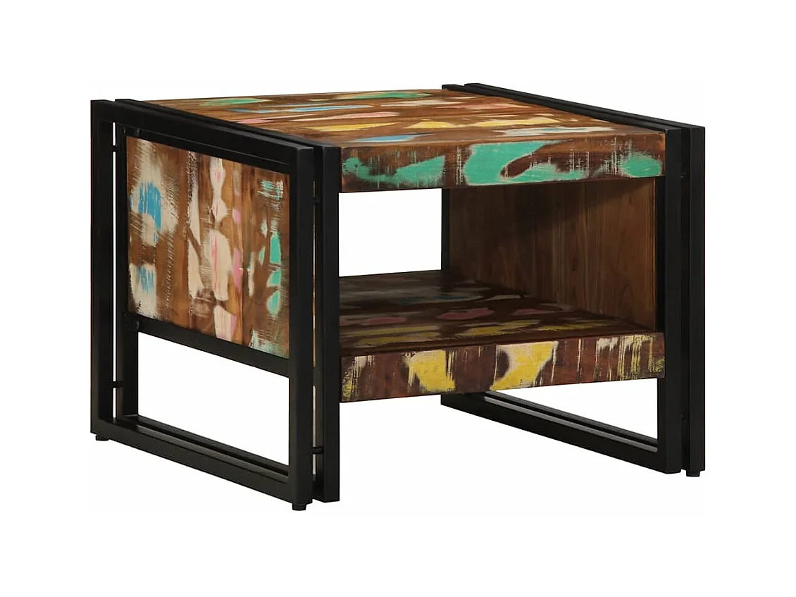 Table basse multicolore 50x50x38 cm bois de récupération massif