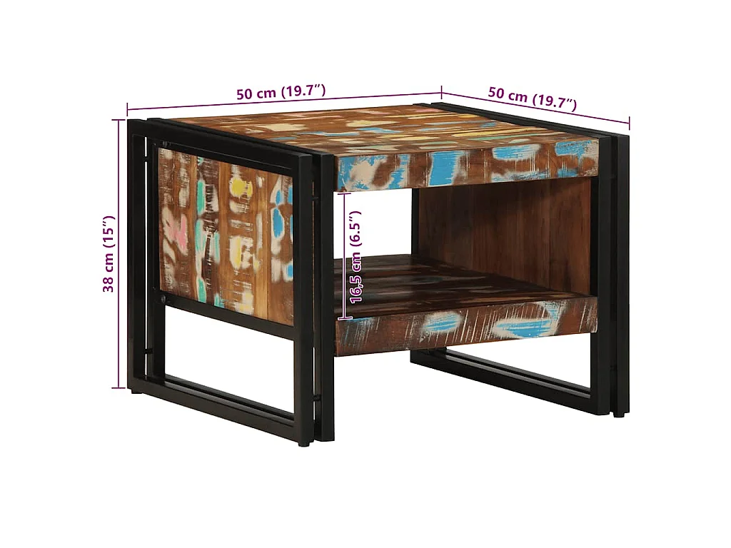 Couchtisch Mehrfarbig 50x50x38 cm Altholz Massivholz