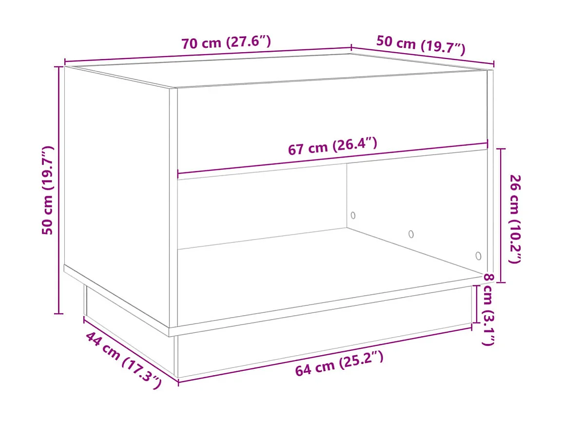Table basse avec LED infini chêne sonoma 70x50x50 cm