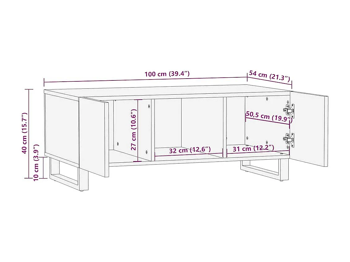 Couchtisch Schwarz 100x54x40 cm Massivholz Mango