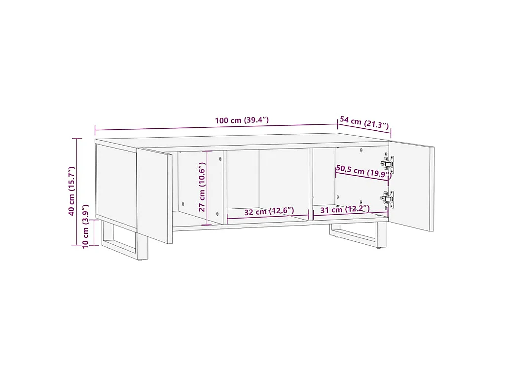 Couchtisch Schwarz 100x54x40 cm Massivholz Mango