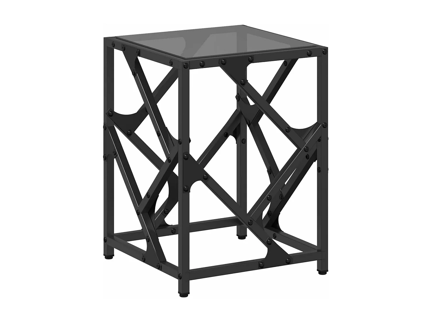 Table basse avec dessus en verre noir 30x30x41 cm acier