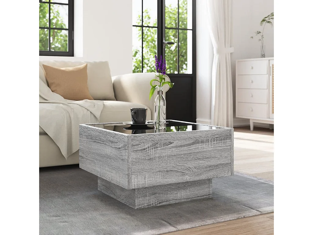 LED-Couchtisch Grau Sonoma 50x50x30 cm Holzwerkstoff
