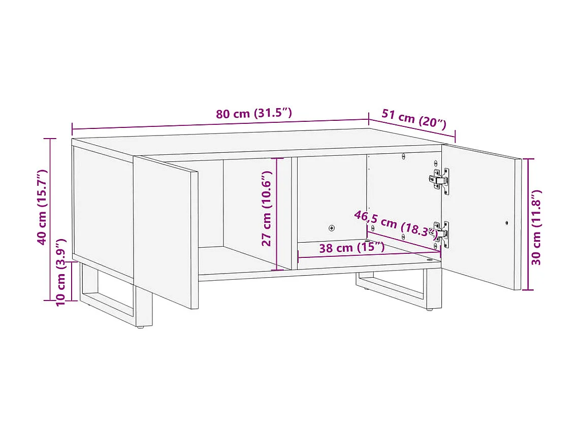 Table basse 80x51x40 cm bois de manguier massif brut