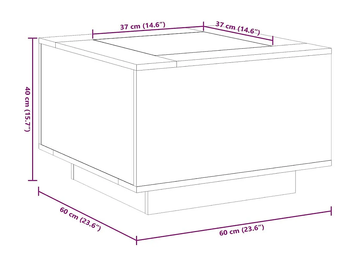 Table basse avec LED blanc 60x60x40 cm bois d'ingénierie