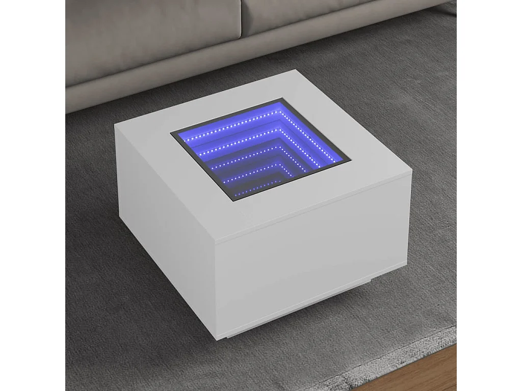 Tavolino Salotto con LED Bianco 60x60x40 cm Legno Multistrato