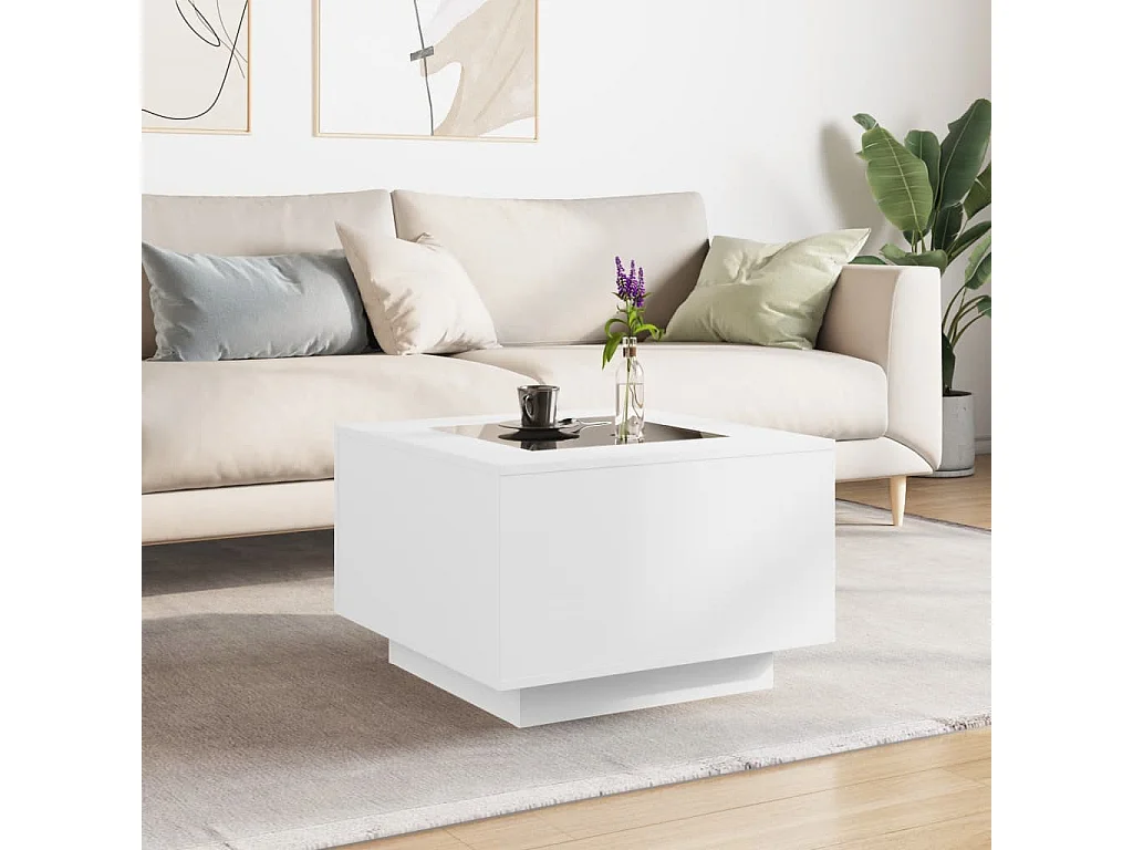 Tavolino Salotto con LED Bianco 60x60x40 cm Legno Multistrato