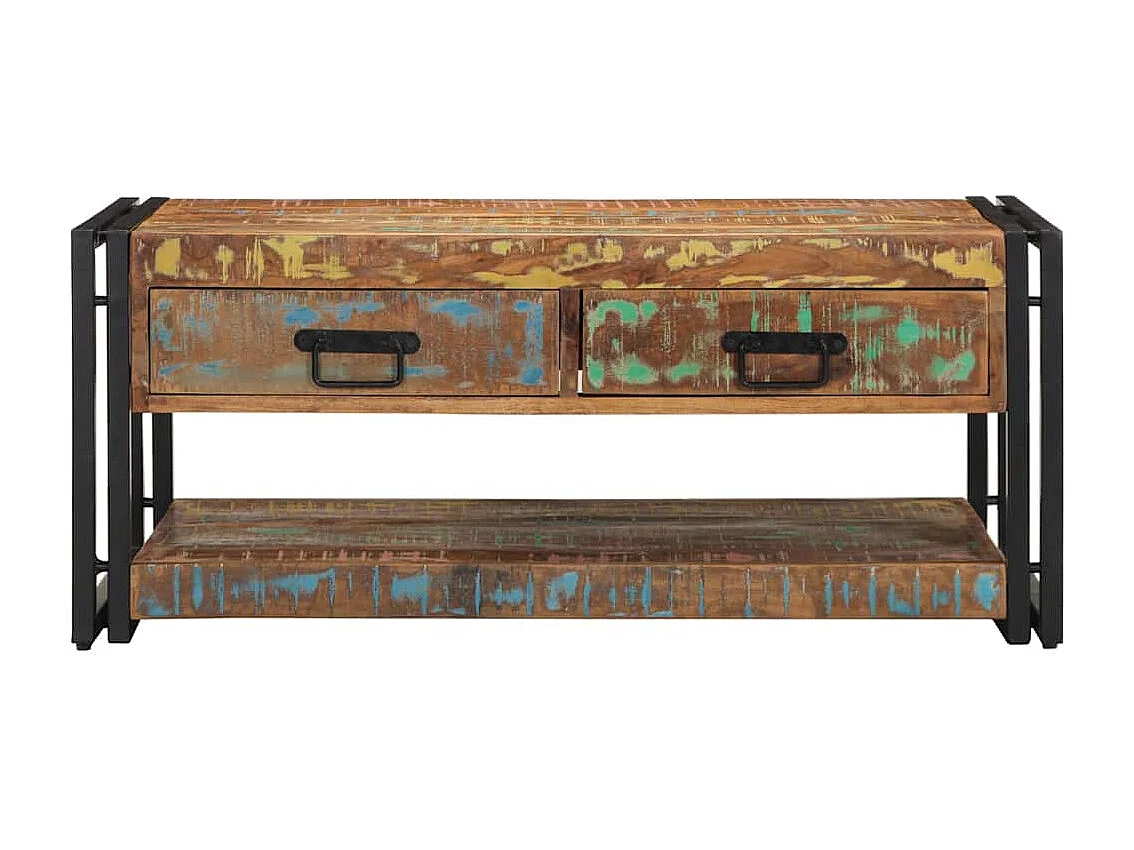 Table basse multicolore 90x50x38 cm bois de récupération massif