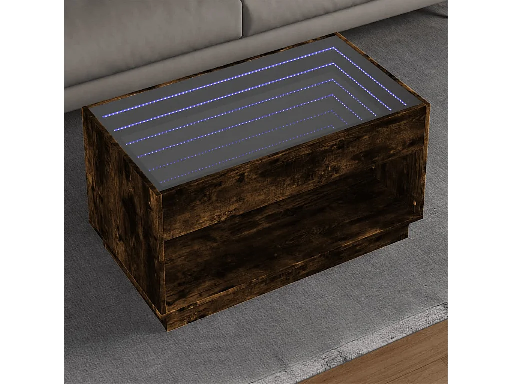 Table basse avec LED infini chêne fumé 90x50x50 cm