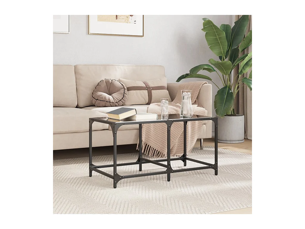 Tavolino con Piano in Vetro Nero 78,5x40x40 cm Acciaio