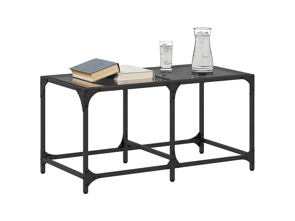 Mesa de centro com topo em vidro preto 78,5x40x40 cm aço