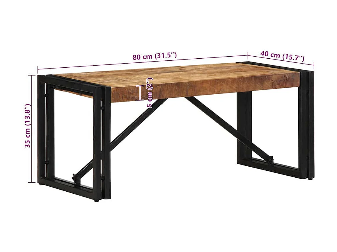 Table basse 80x40x35 cm bois de manguier massif brut