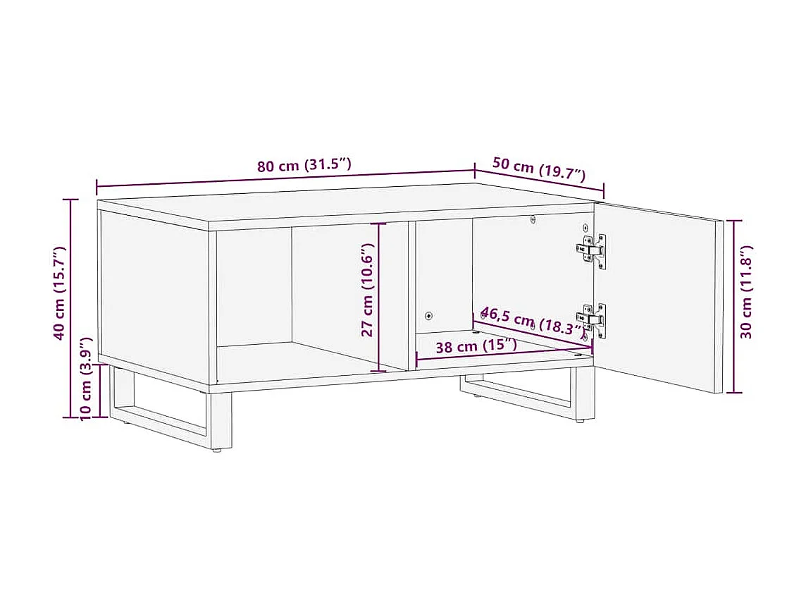 Table basse noir 80x50x40 cm bois massif de manguier