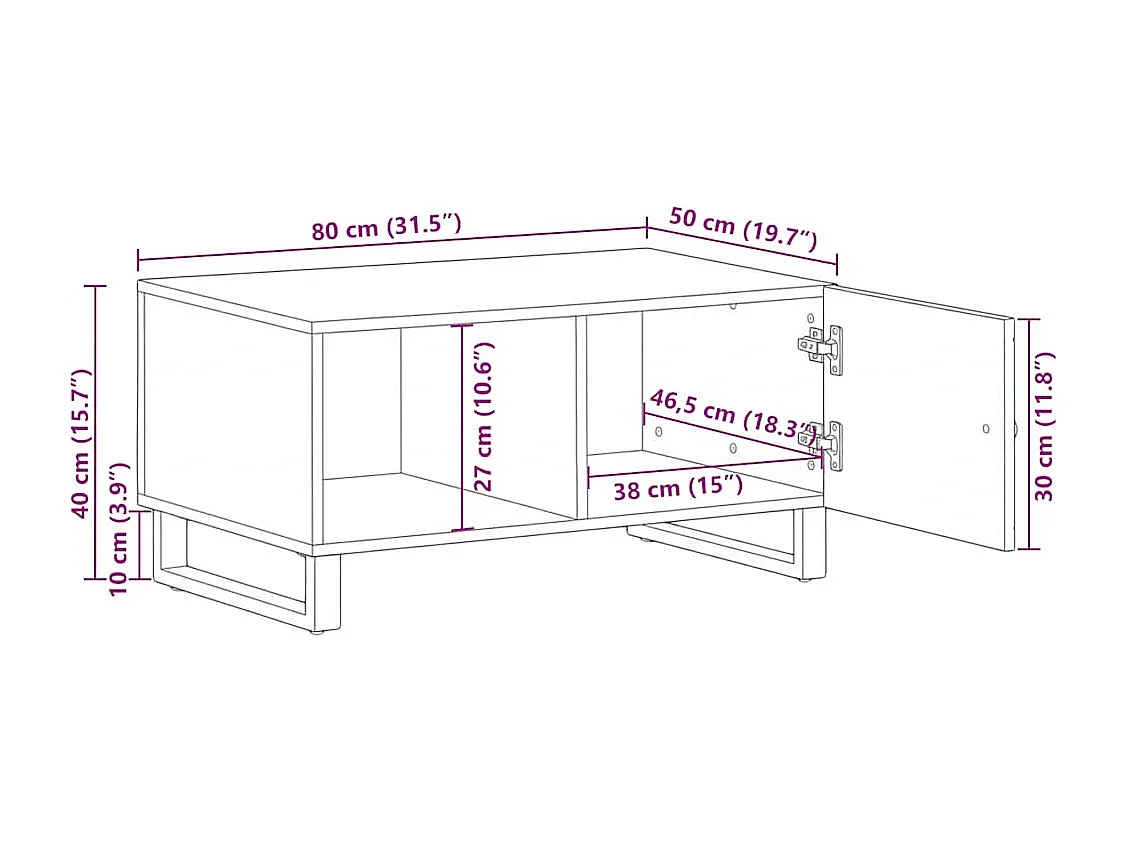 Table basse noir 80x50x40 cm bois massif de manguier