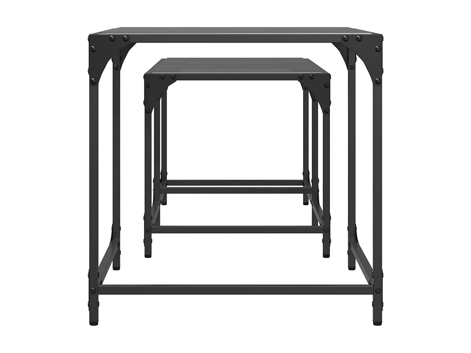 Mesas de Café Nesting 2 peças com tampo de vidro preto em aço