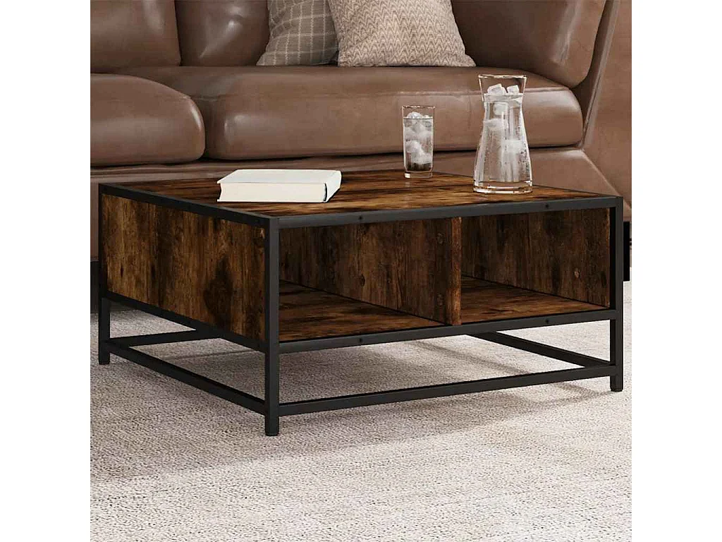 Table basse chêne fumé 60,5x60,5x30 cm bois d'ingénierie/métal