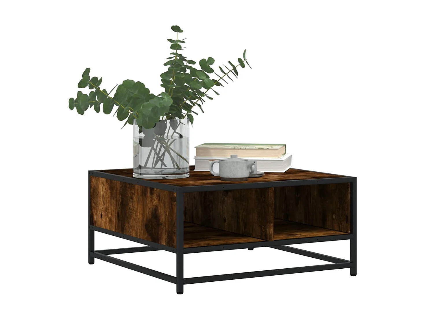 Table basse chêne fumé 60,5x60,5x30 cm bois d'ingénierie/métal