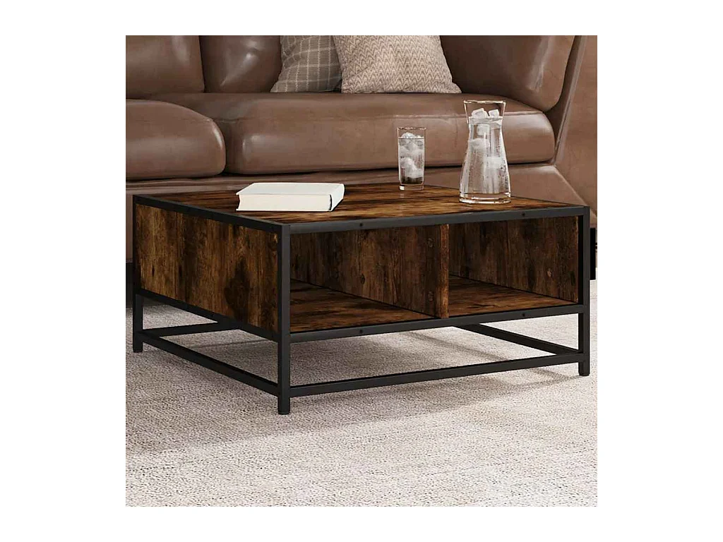 Table basse chêne fumé 60,5x60,5x30 cm bois d'ingénierie/métal
