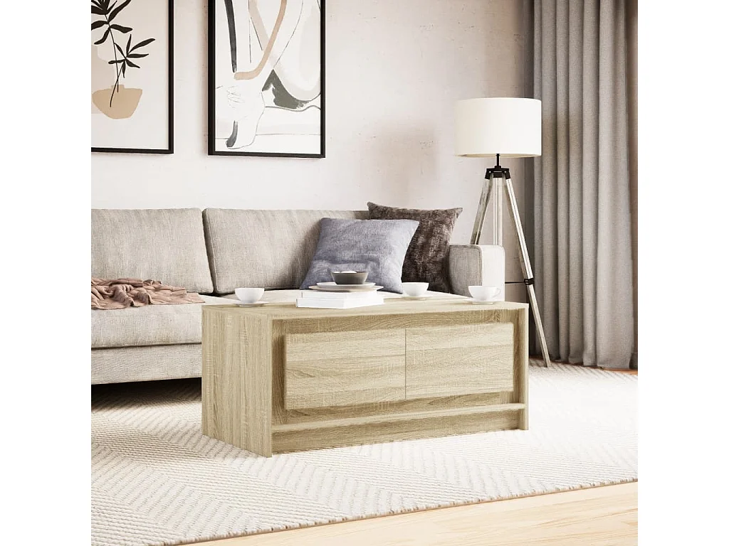 Table basse avec lumières LED chêne sonoma bois d'ingénierie