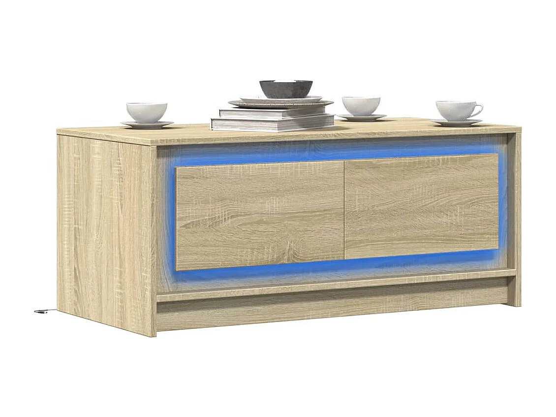 Table basse avec lumières LED chêne sonoma bois d'ingénierie