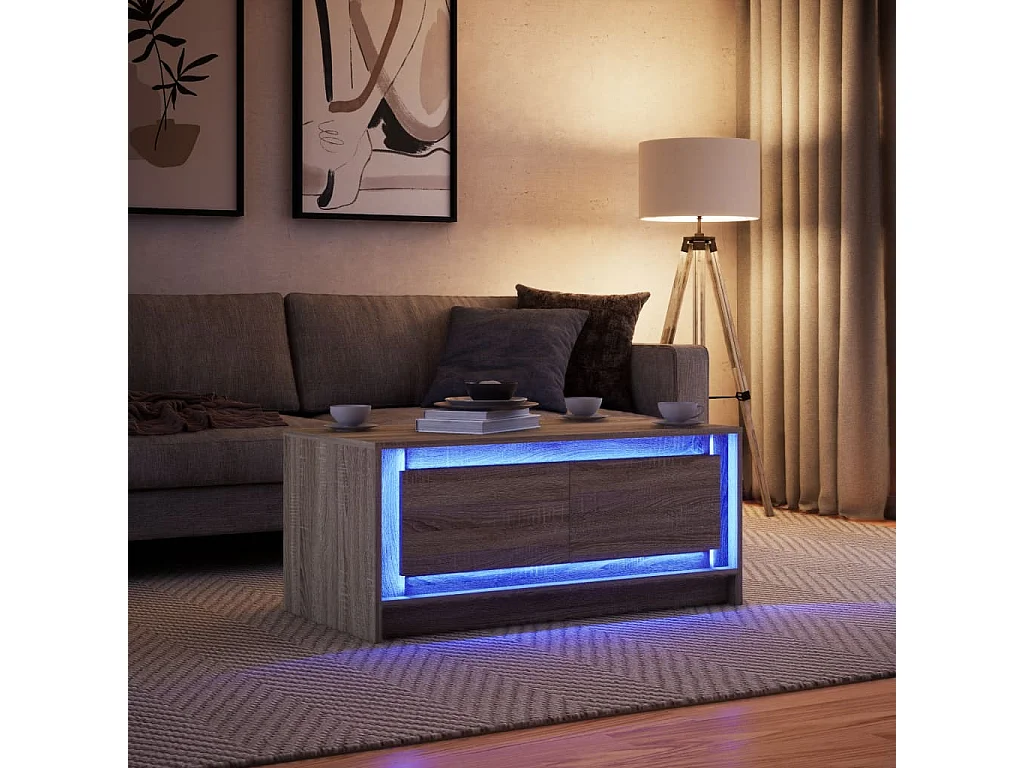 Table basse avec lumières LED chêne sonoma bois d'ingénierie