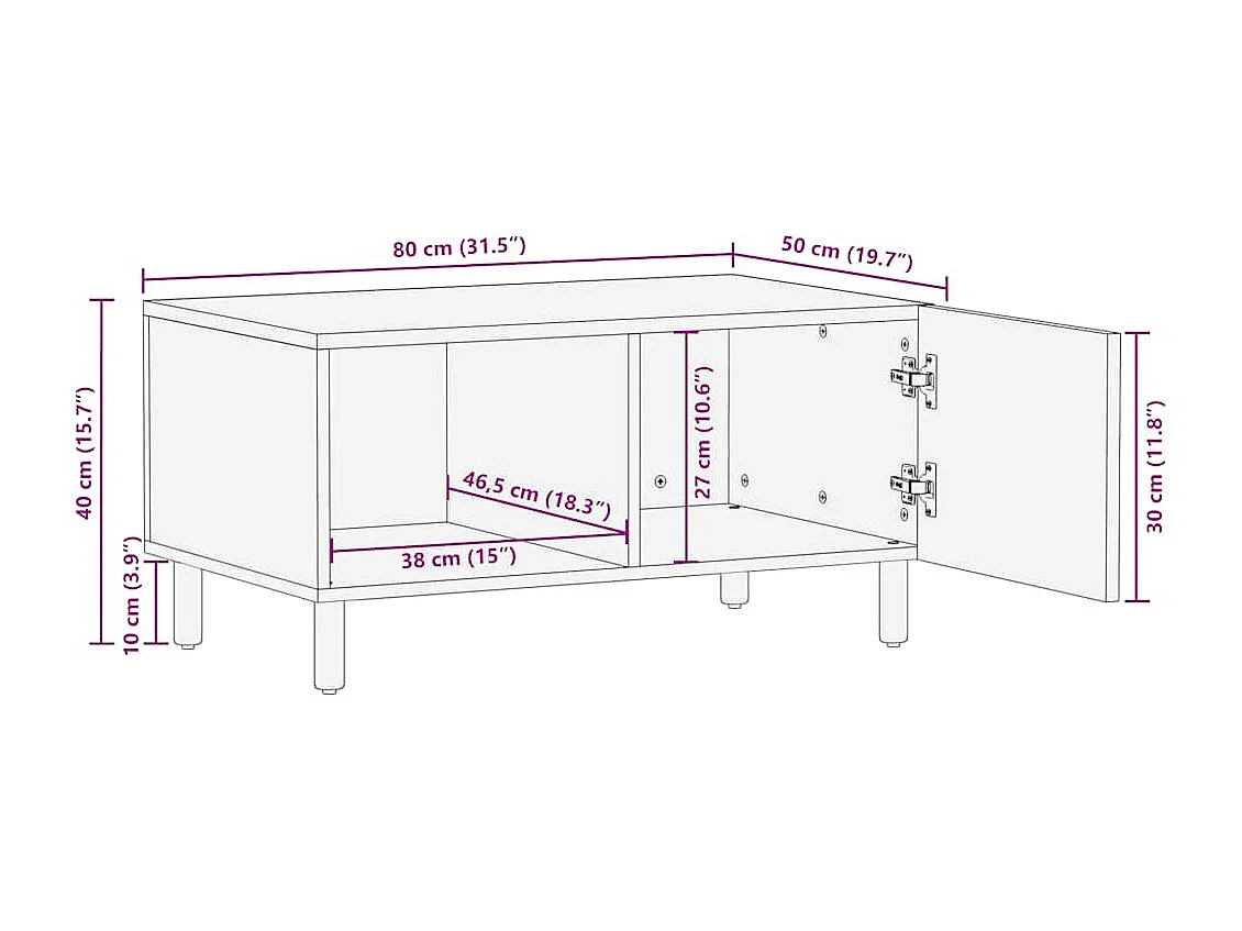 Couchtisch Braun 80x50x40 cm Massivholz Mango