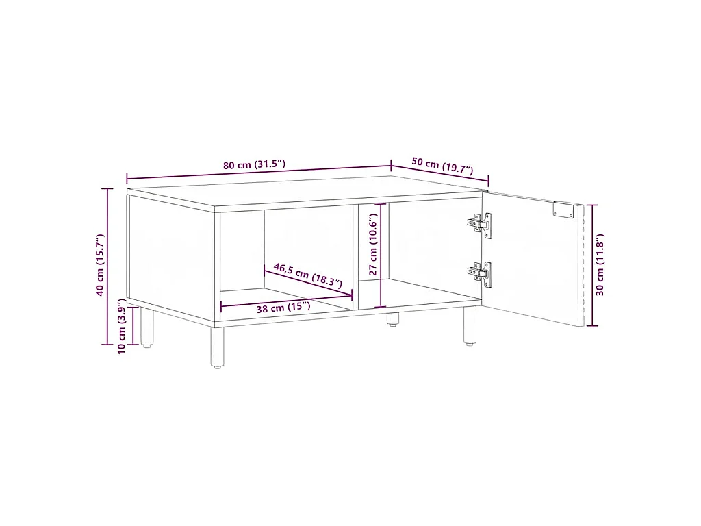 Table basse marron 80x50x40 cm bois de manguier massif