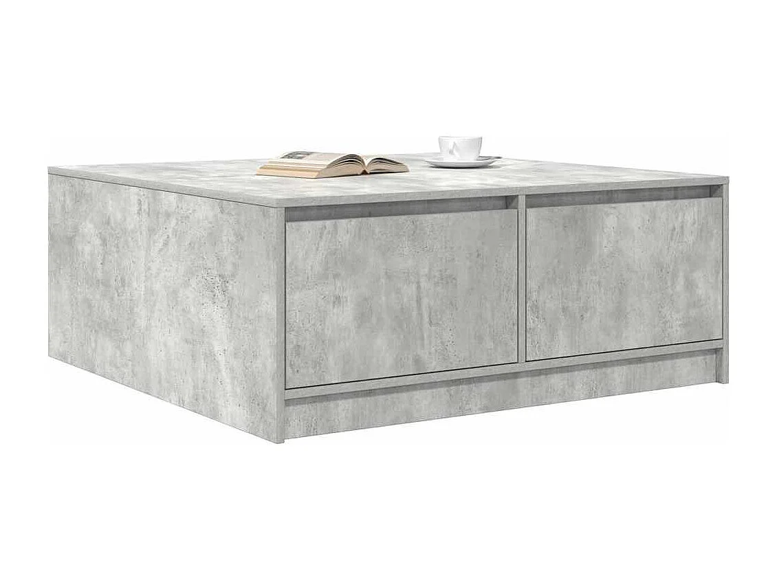 Table basse avec tiroirs gris béton 100x100x40 cm