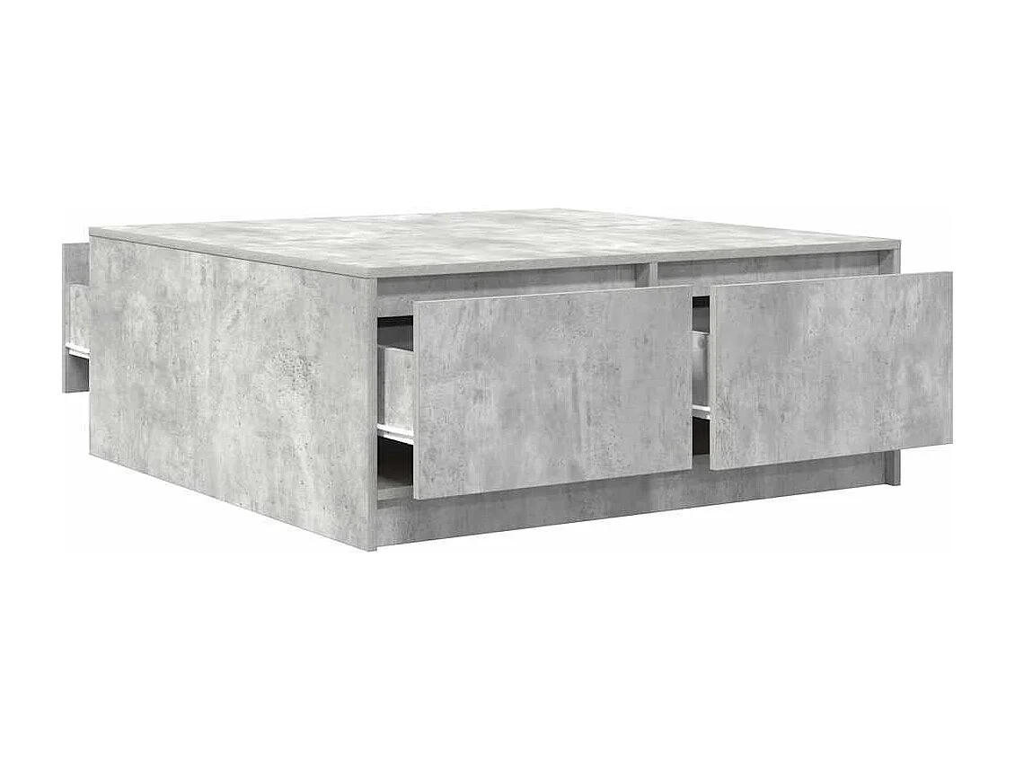 Table basse avec tiroirs gris béton 100x100x40 cm