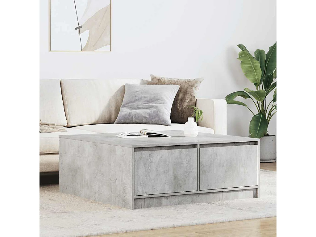 Table basse avec tiroirs gris béton 100x100x40 cm