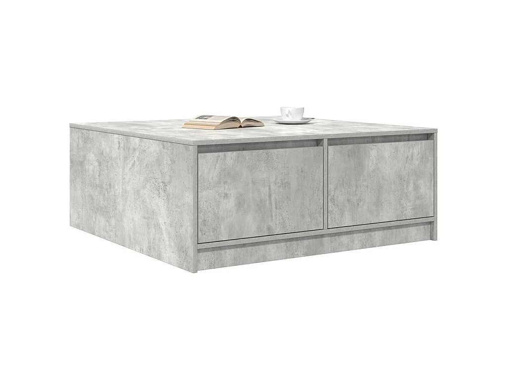Table basse avec tiroirs gris béton 100x100x40 cm