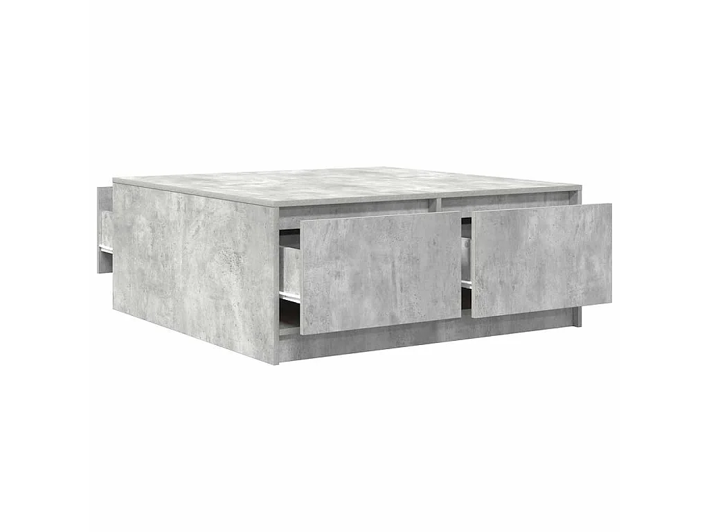 Table basse avec tiroirs gris béton 100x100x40 cm