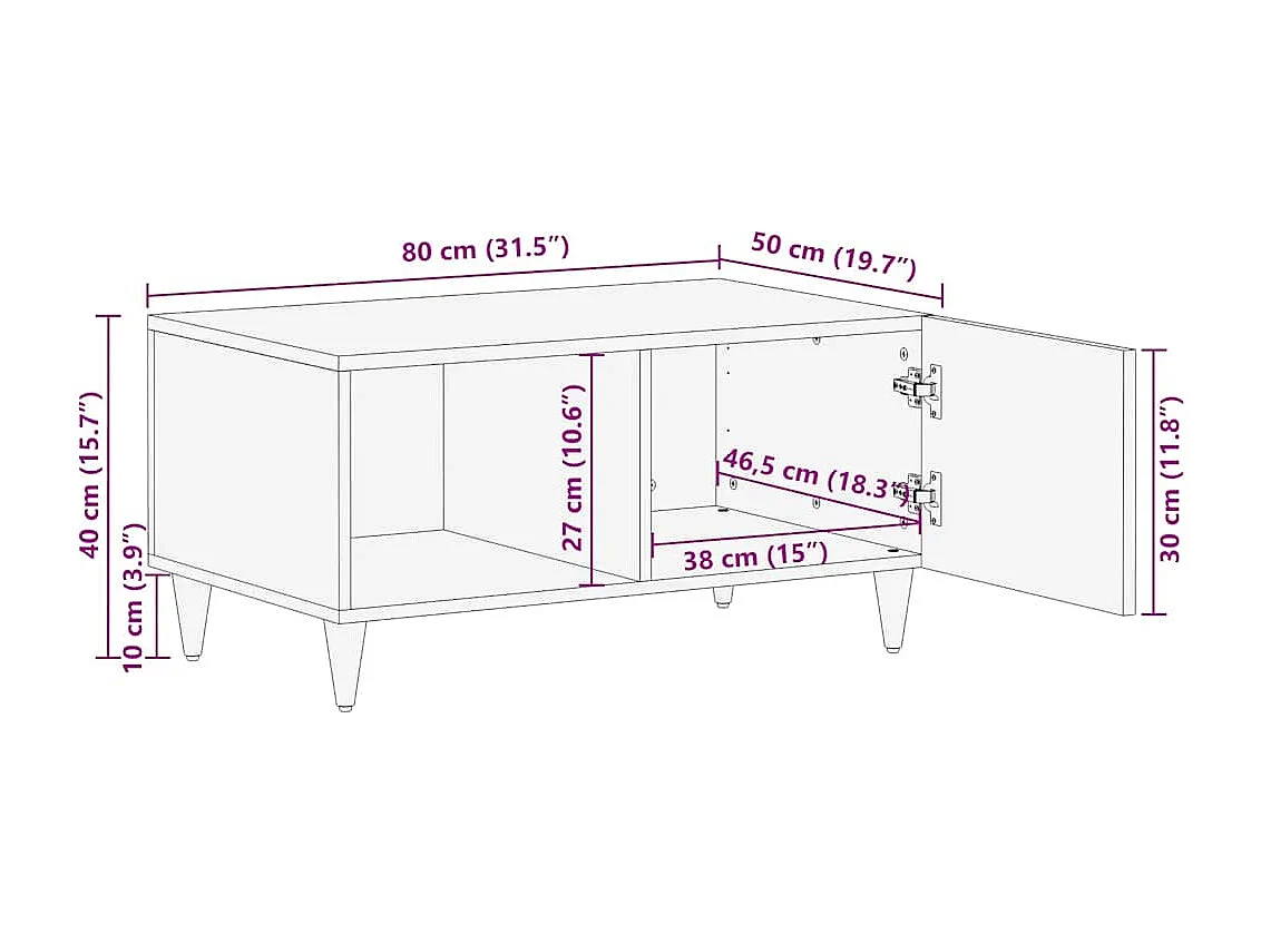 Tavolino da Salotto Grigio Chiaro 80x50x40 cm Legno di Mango