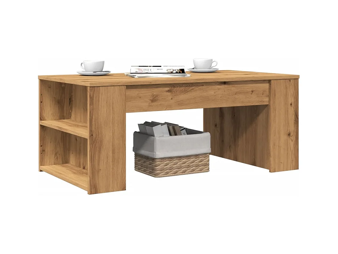 Table basse chêne artisanal 102x55x42 cm bois d'ingénierie
