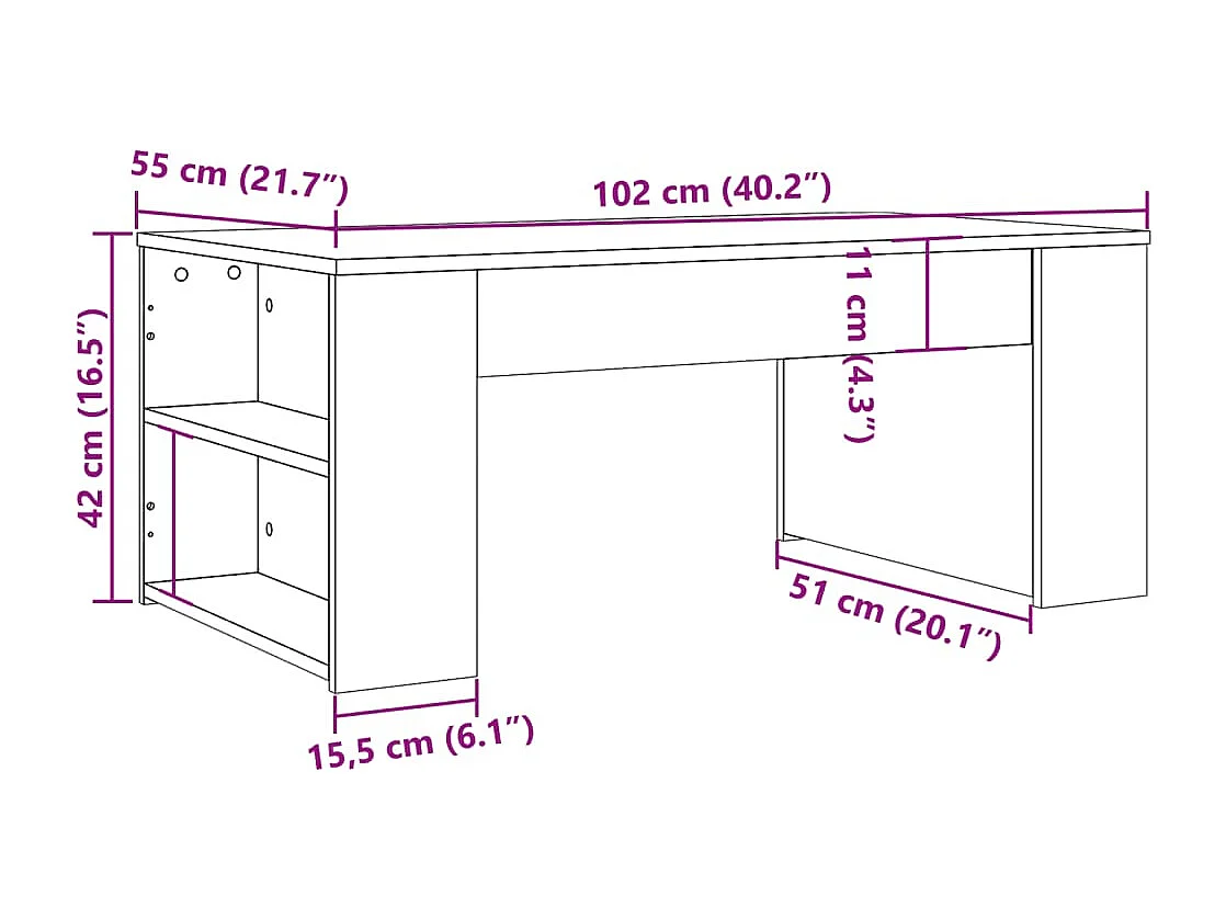 Salontafel 102x55x42 cm bewerkt hout artisanaal eikenkleur