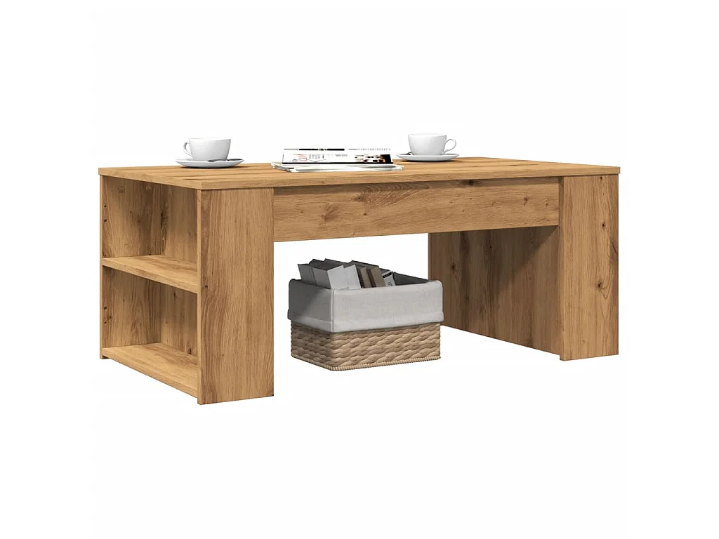 Table basse chêne artisanal 102x55x42 cm bois d'ingénierie