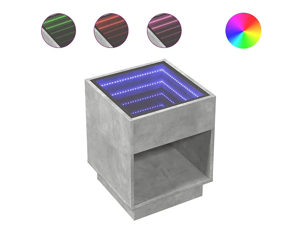 Table basse avec LED infini gris béton 40x40x50 cm