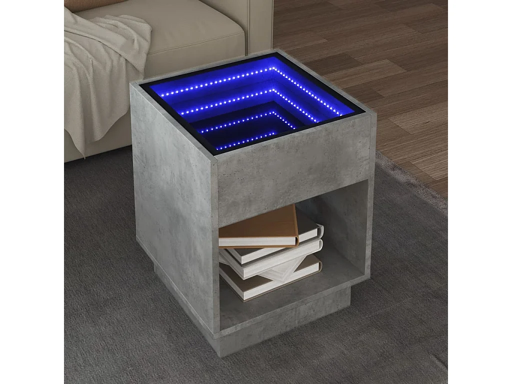 Table basse avec LED infini gris béton 40x40x50 cm