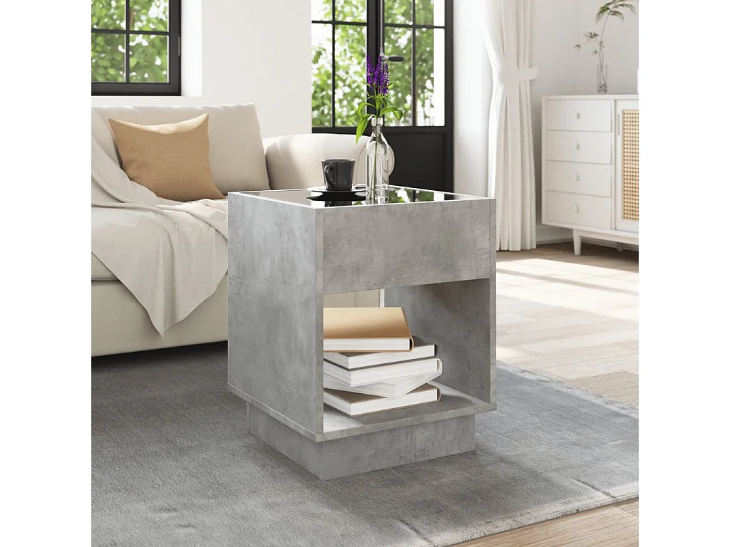 Table basse avec LED infini gris béton 40x40x50 cm