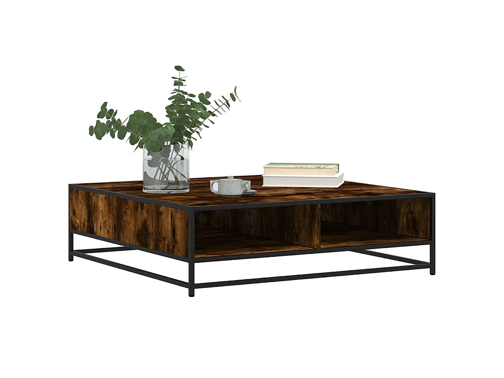 Table basse chêne fumé 100x100x30 cm bois d'ingénierie et métal