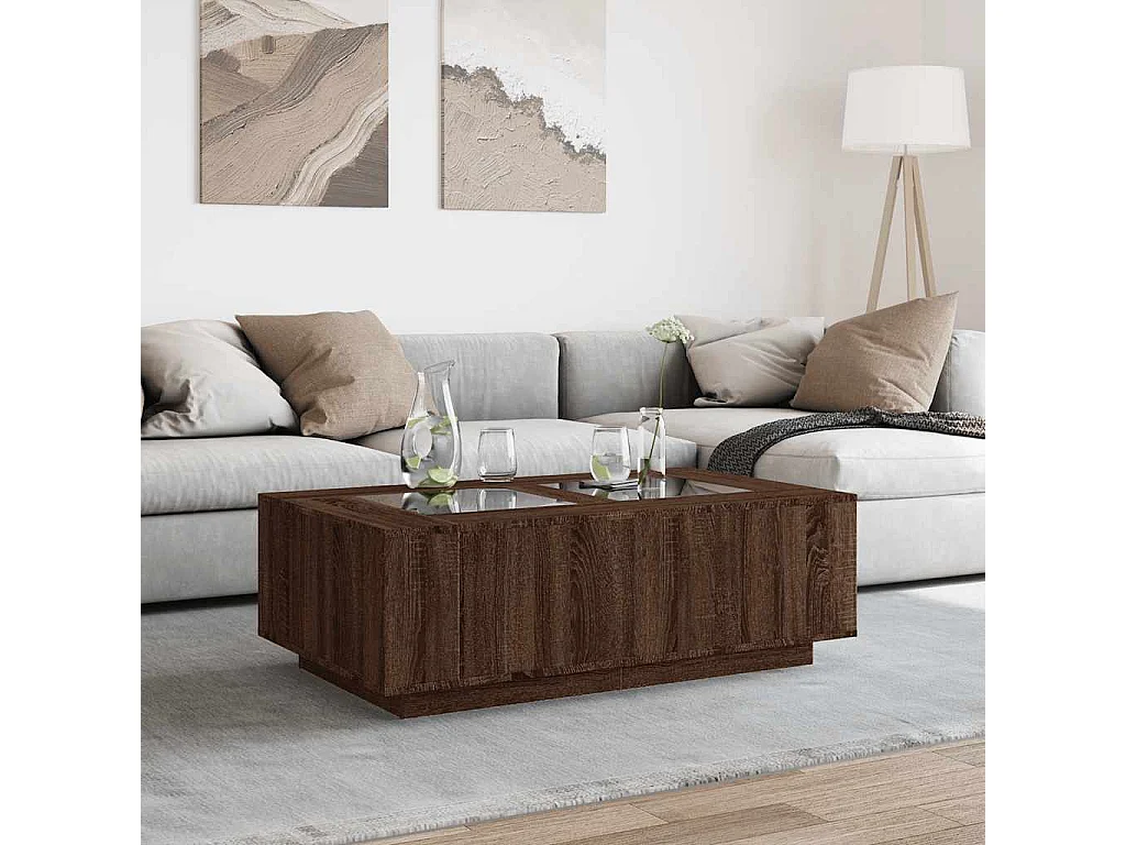 Table basse avec LED infini chêne marron 116x69x40 cm