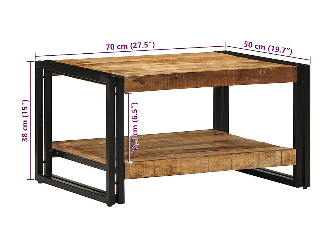 Table basse 70x50x38 cm bois de manguier massif brut