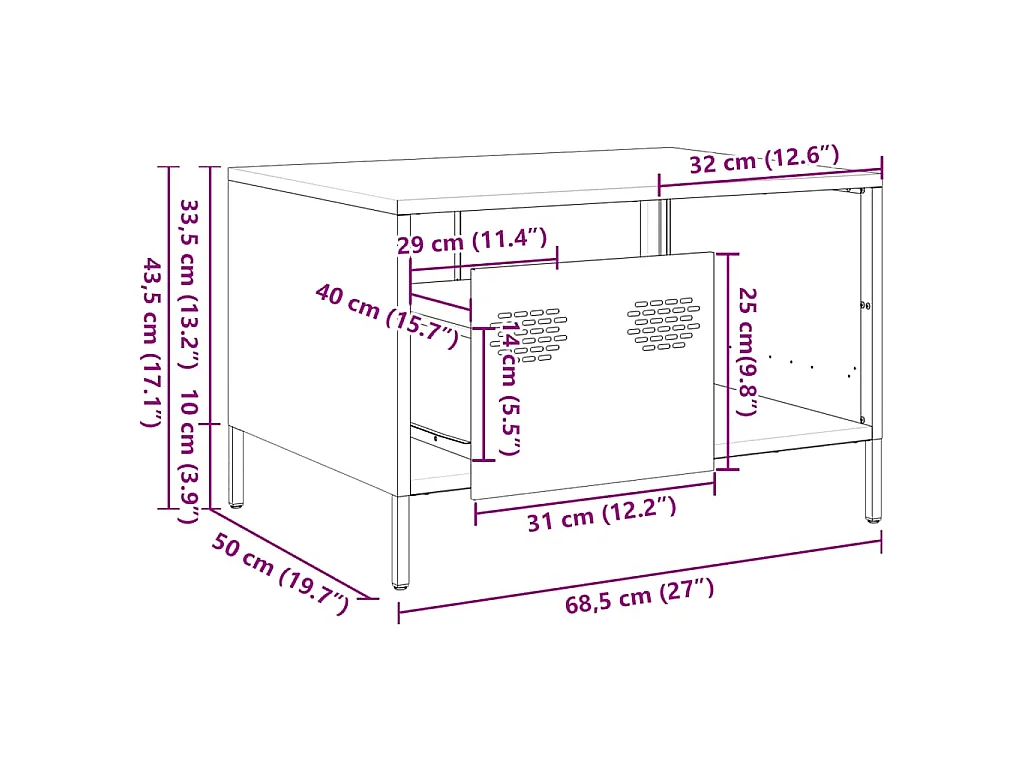 Salontafel 68,5x50x43,5 cm koudgewalst staal mosterdgeel