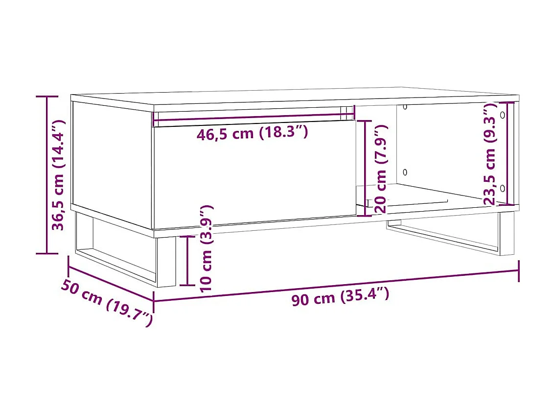 Table basse vieux bois 90x50x36,5 cm bois d'ingénierie