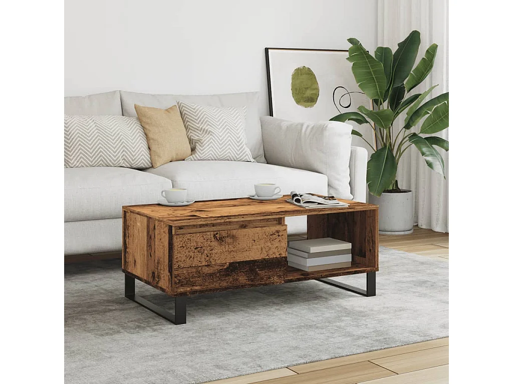 Tavolino da Salotto Legno Antico 90x50x36,5 cm in Truciolato