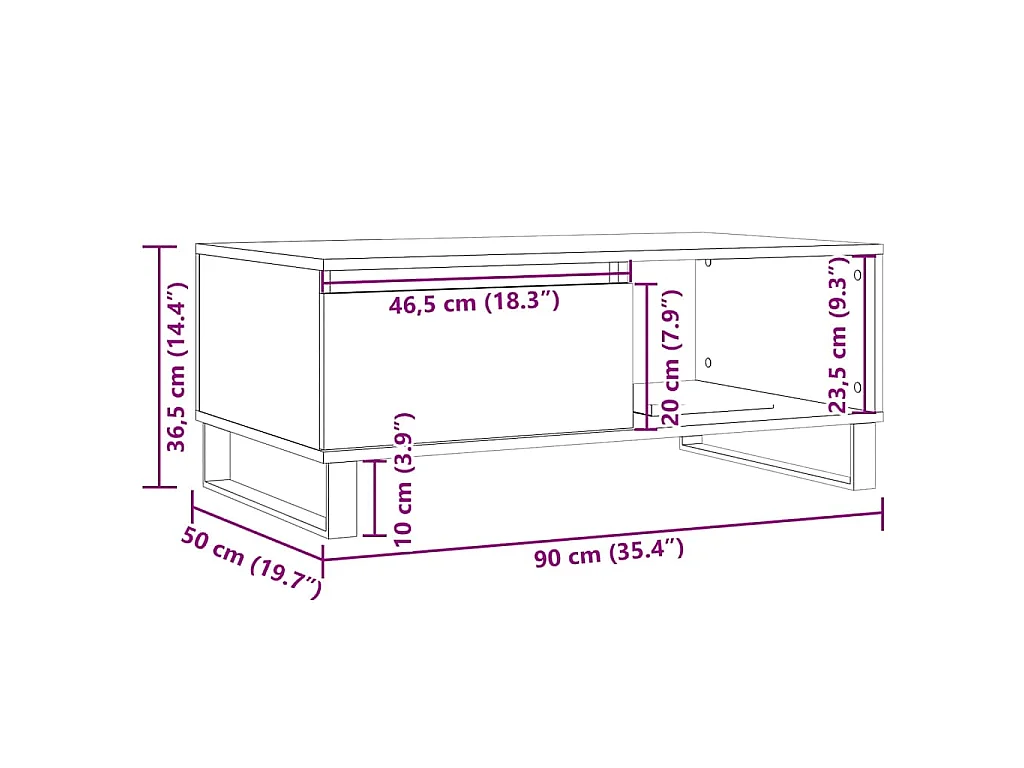 Tavolino da Salotto Legno Antico 90x50x36,5 cm in Truciolato