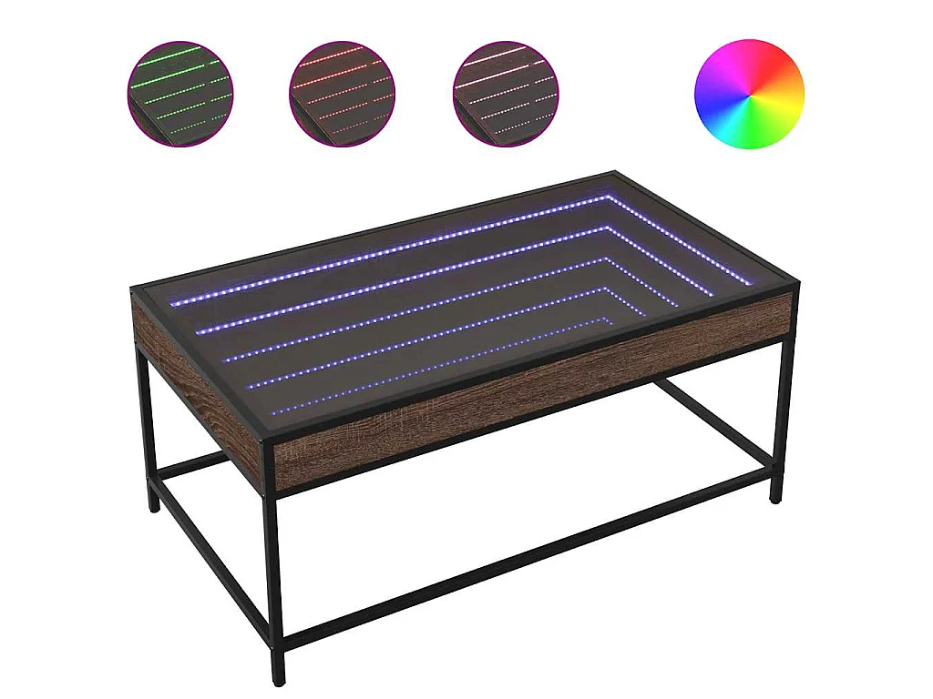 Mesa de centro luzes LED Infinity 90x50x41 cm carvalho castanho