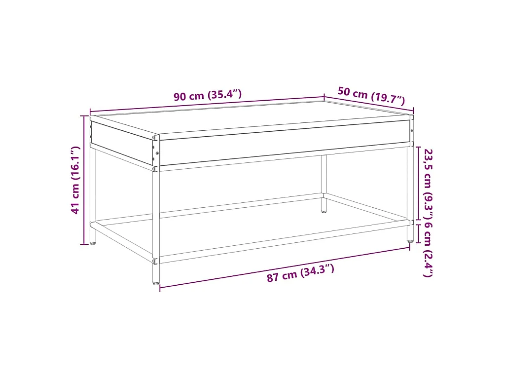 Mesa de centro luzes LED Infinity 90x50x41 cm carvalho castanho