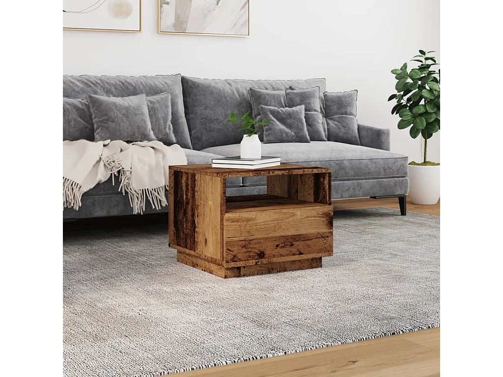 Table basse avec lumières LED vieux bois 50x49x40 cm